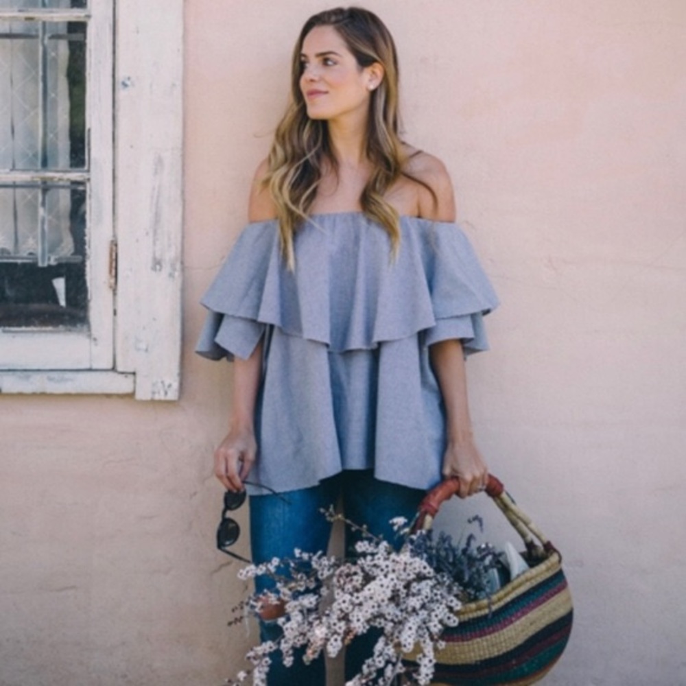 Black and White check off shoulder blouse